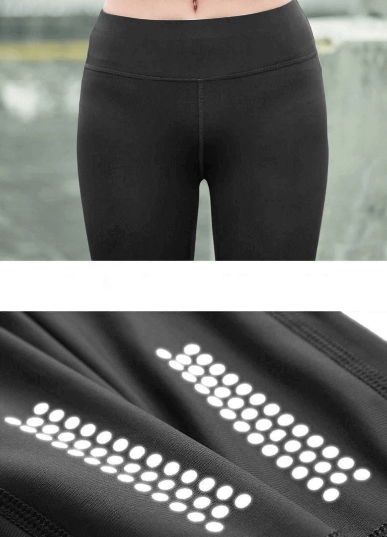 Women's high-waist elastic breathable leggings for yoga, in solid black, close-up view.